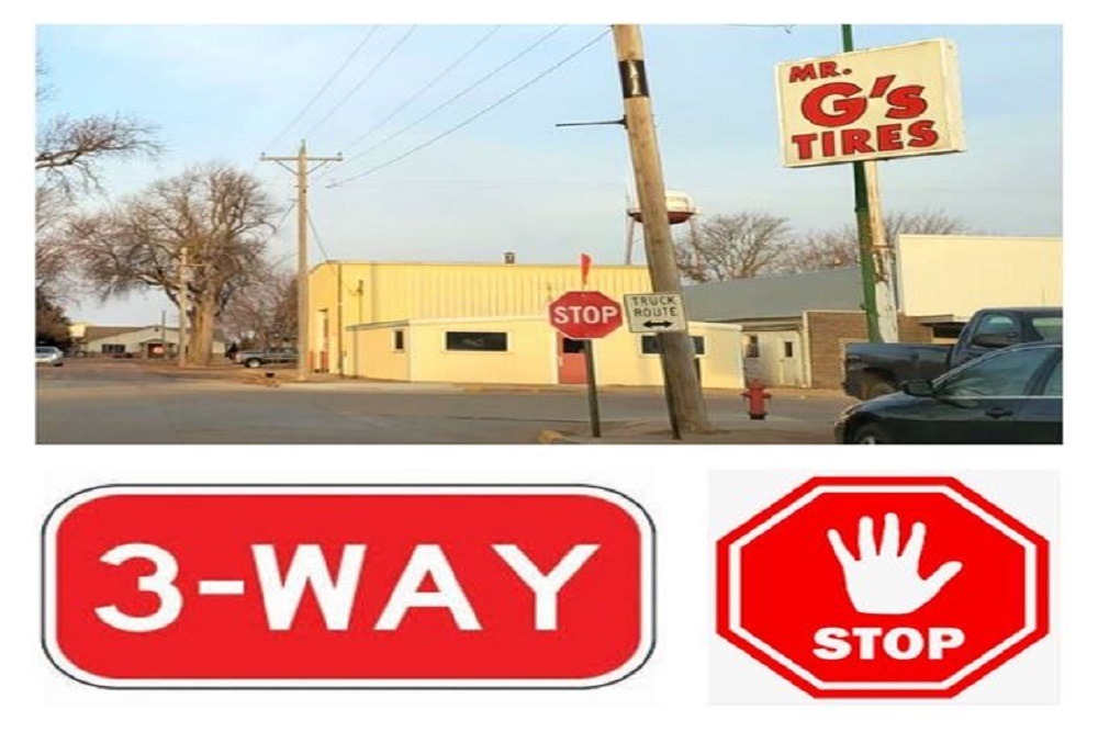 A third stop sign is now in place at the intersection of Fifth & Main in Freeman
