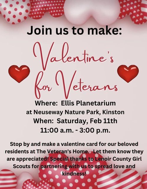 KINSTON/LENOIR COUNTY PARKS AND RECREATION DEPARTMENT: Make a Valentine for a Veteran Feb. 11