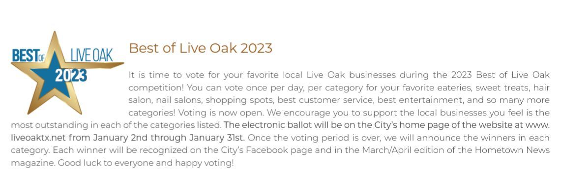 It’s almost time to vote for the Best of Live Oak 2023!