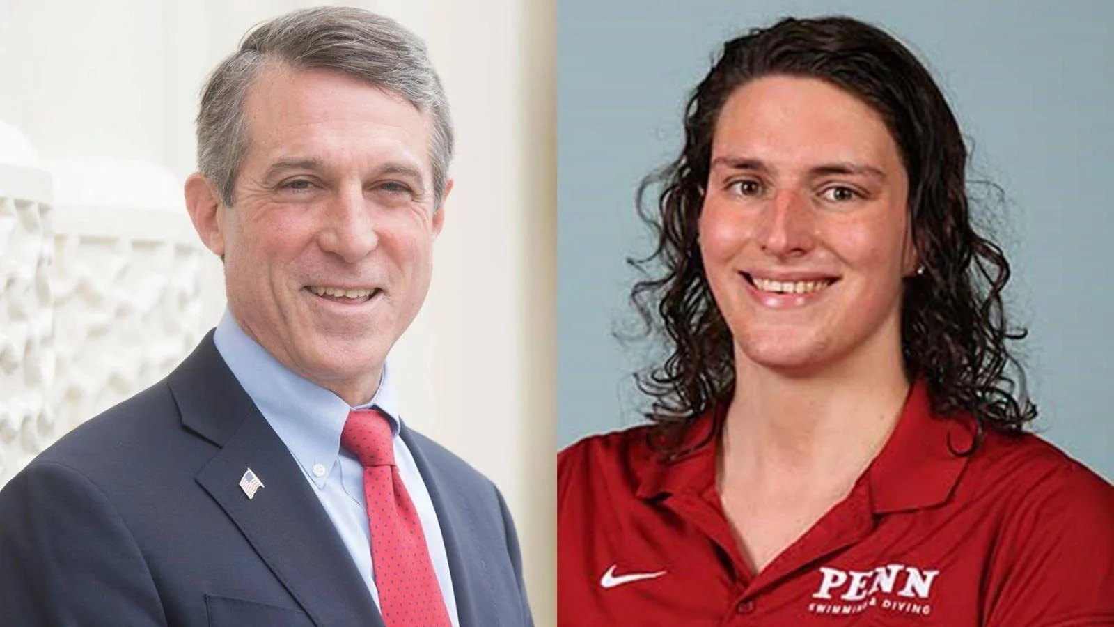 Delaware Gov. John Carney, left, and University of Pennsylvania male swimmer Will "Lia" Thomas - State of Delaware / Penn Athletics