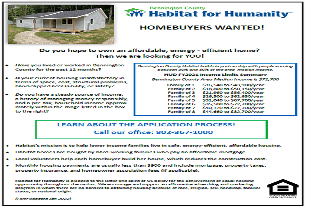 Bennington County Habitat for Humanity: Habitat for Humanity’s Homeownership Program