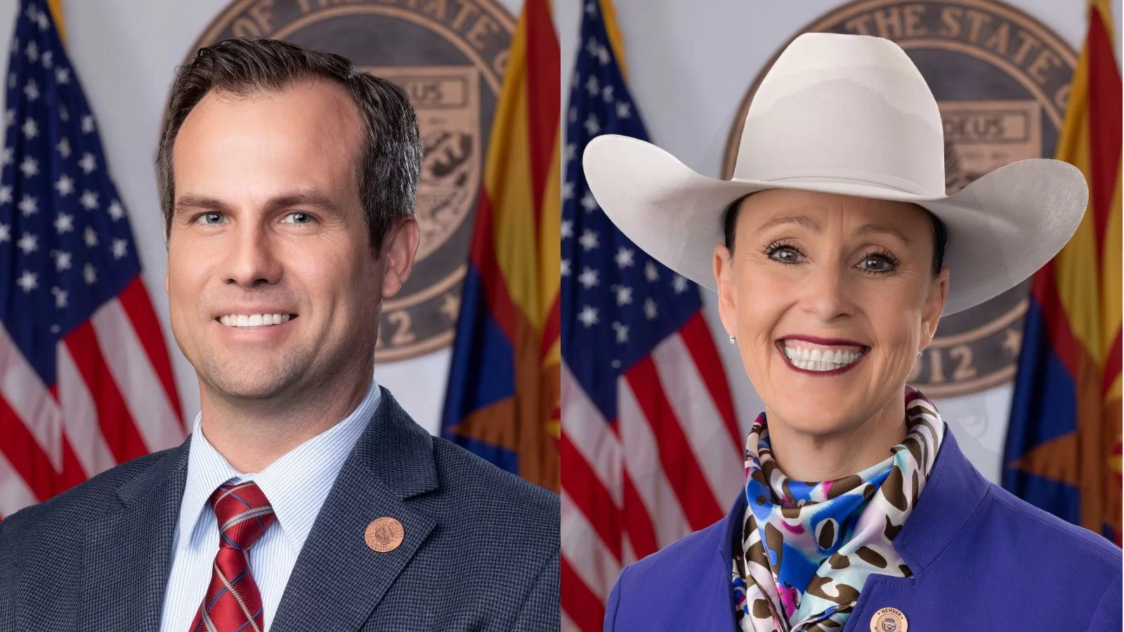 Arizona Senate President Warren Petersen (R-Gilbert), left, and State Sen. Janae Shamp (R-Surprise)