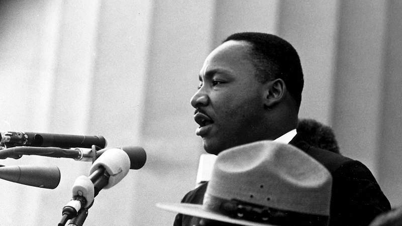 Martin Luther King Jr. during his "I Have a Dream" speech on the steps of the Lincoln Memorial in 1963