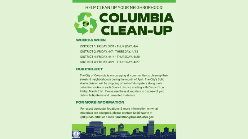 City of Columbia Announces Community Clean-Up Efforts in April City of Columbia Announces Community Clean-Up Efforts in April
