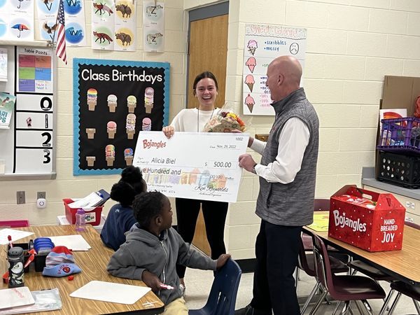 Bojangles rewarded Rama Road Elementary teacher, Alicia Biel