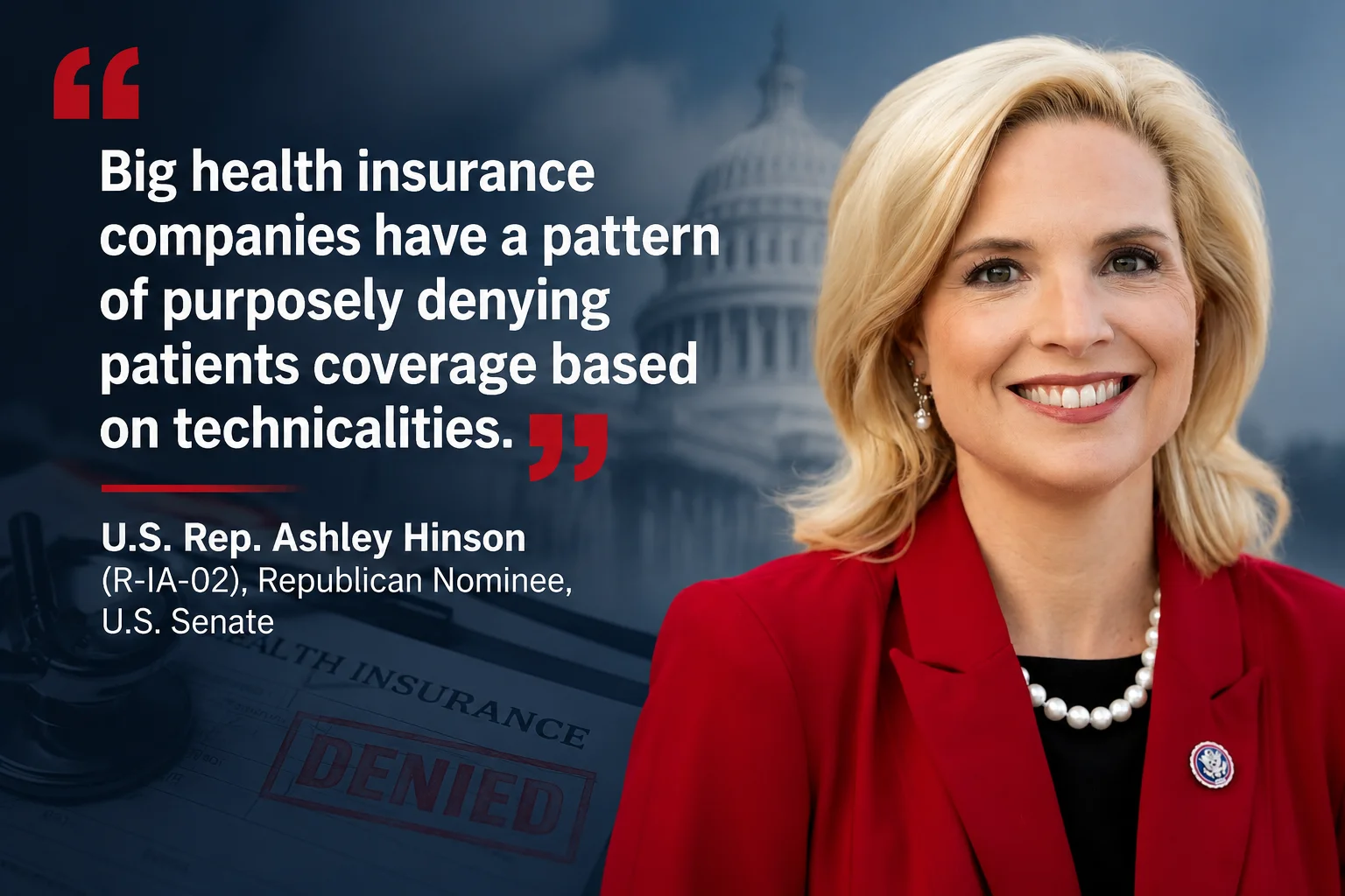 Hinson unveils health insurance transparency bill as healthcare costs take center stage in Iowa Senate race