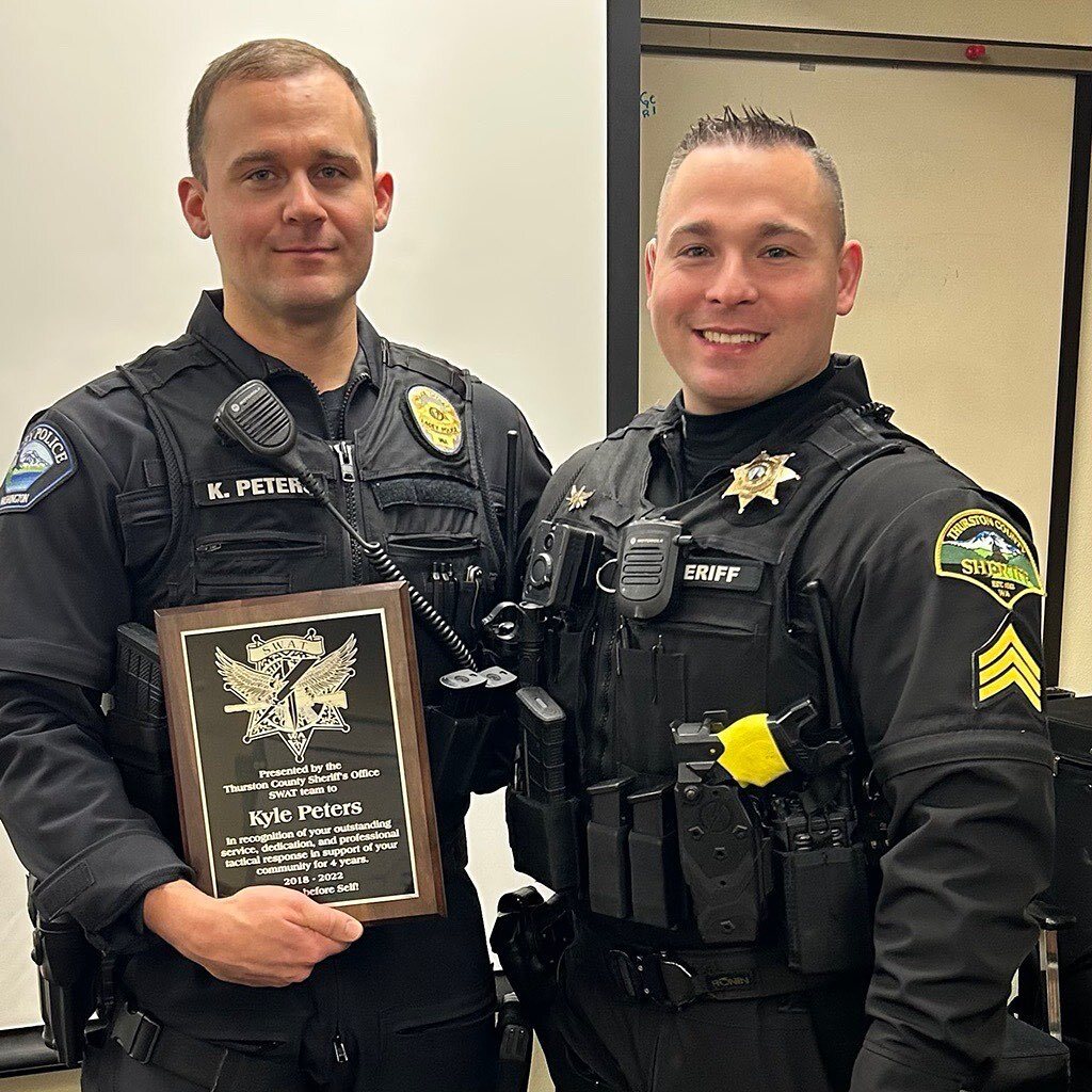 Officer Peters received an Exceptional Service Award from Thurston County