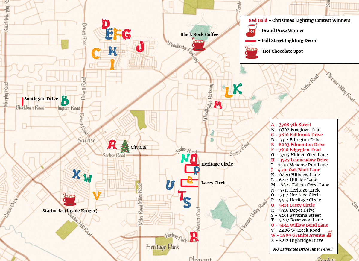2022 Christmas Lighting Contest Map/Winners