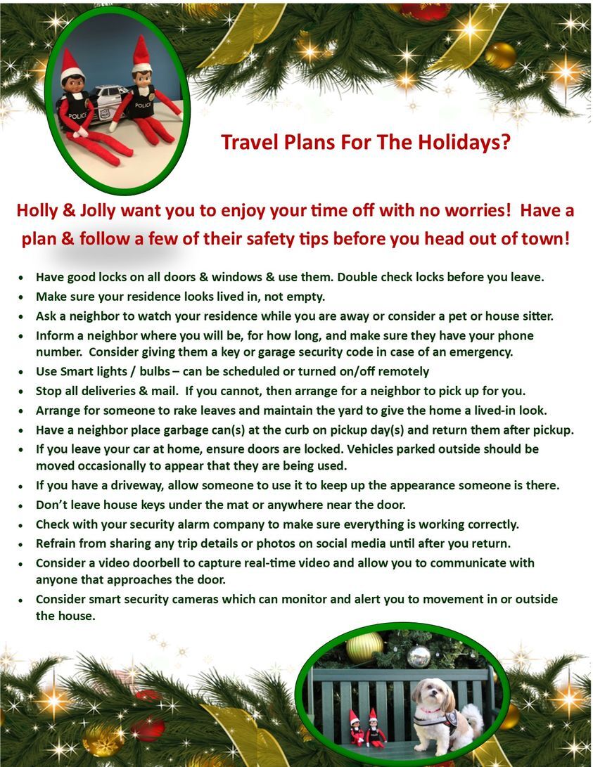 Holly and Jolly are back with some more holiday safety tips for this week! Holly and Jolly are back with some more holiday safety tips for this week!