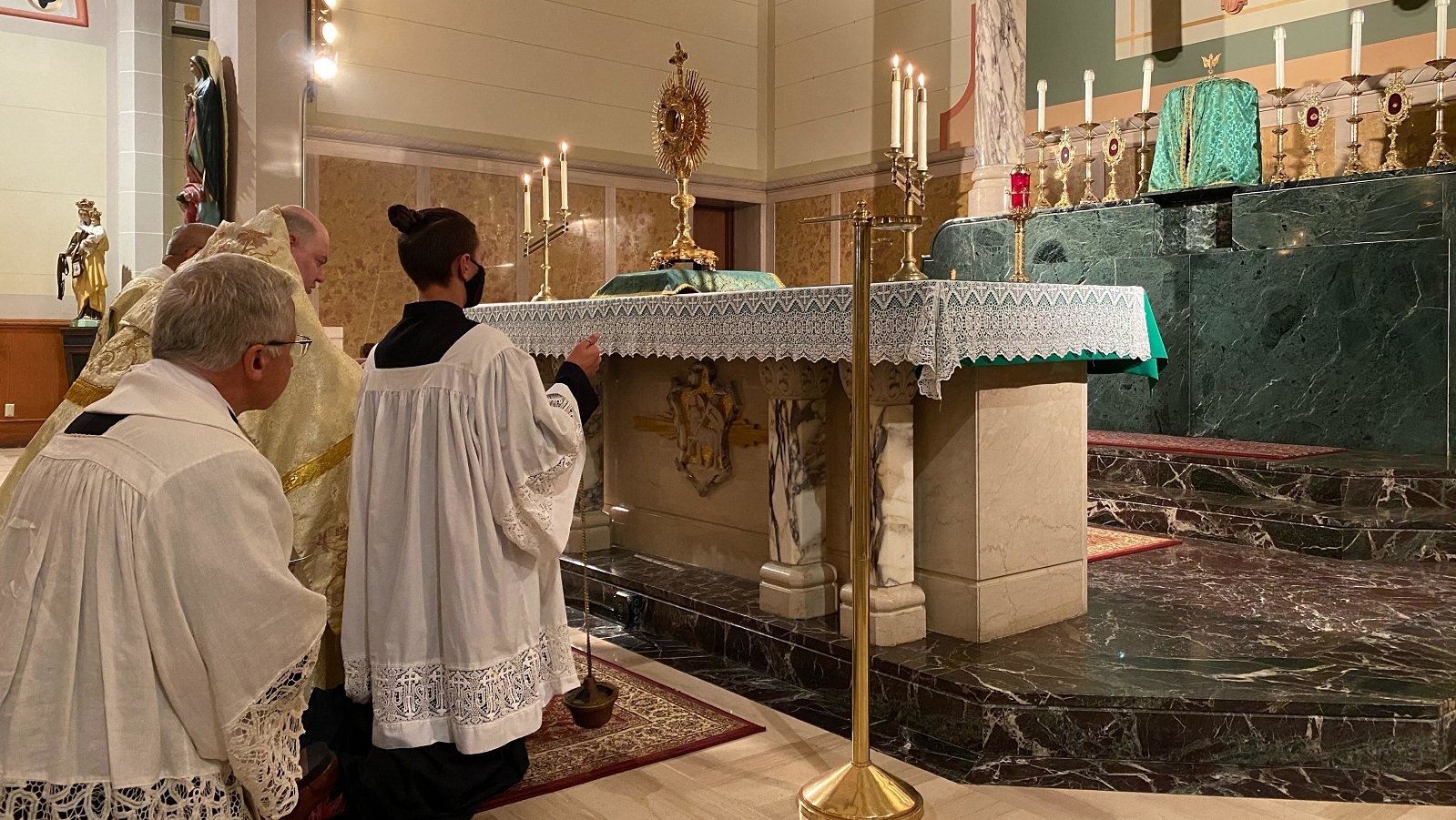 Father Dennis Nikolic leads the Eucharistic procession at the Church of St. Joseph in Middletown, N.Y., on Oct. 7. Father Dennis Nikolic leads the Eucharistic procession at the Church of St. Joseph in Middletown, N.Y., on Oct. 7.