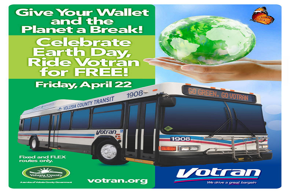 Votran is offering free bus rides in celebration of Earth Day! Votran is offering free bus rides in celebration of Earth Day!