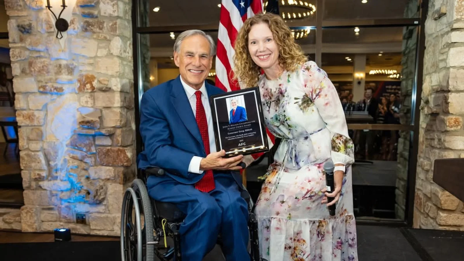 Governor Greg Abbott received the John T. Walton Champion for Choice Award from the American Federation for Children,