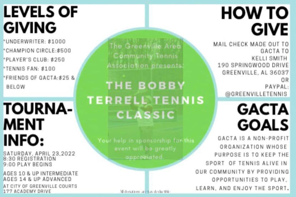 The Greenville Area Community Tennis Association Will Host the Bobby Terrell Tennis Classic