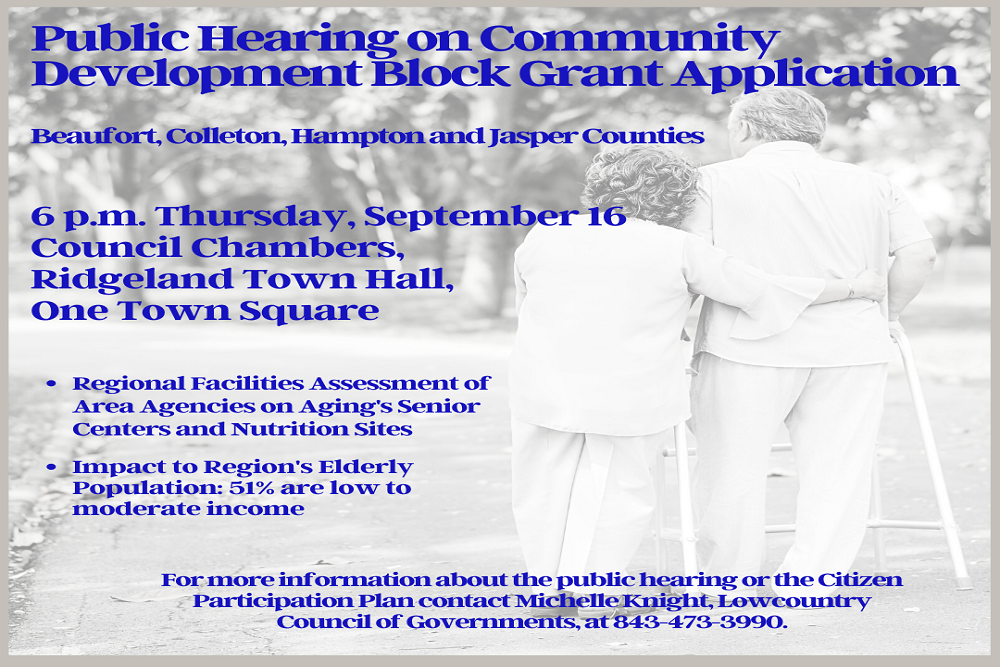 Beaufort County: Public Hearing on Community Development Block Grant Application: Assess Agencies on Aging’s Senior Centers and Nutrition Sites