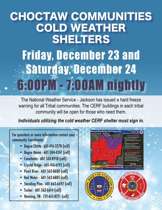 Mississippi Band of Choctaw Indians – Choctaw Communities Cold Weather Shelters