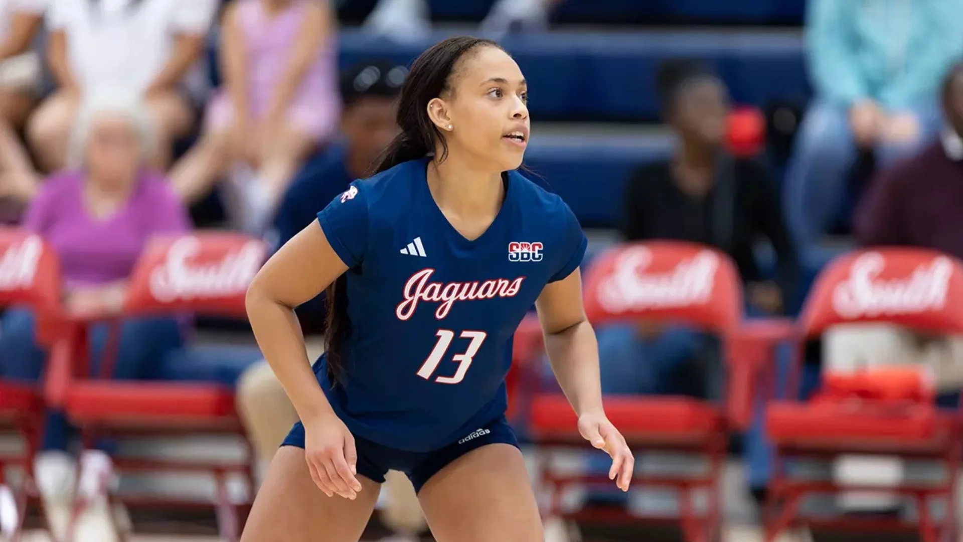 Briana Wilson Defensively at South Alabama Jaguars Women%27s Volleyball - South Alabama Jaguars Women%27s Volleyball