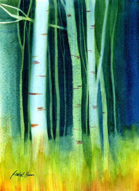 Watercolor Birch Tree Painting