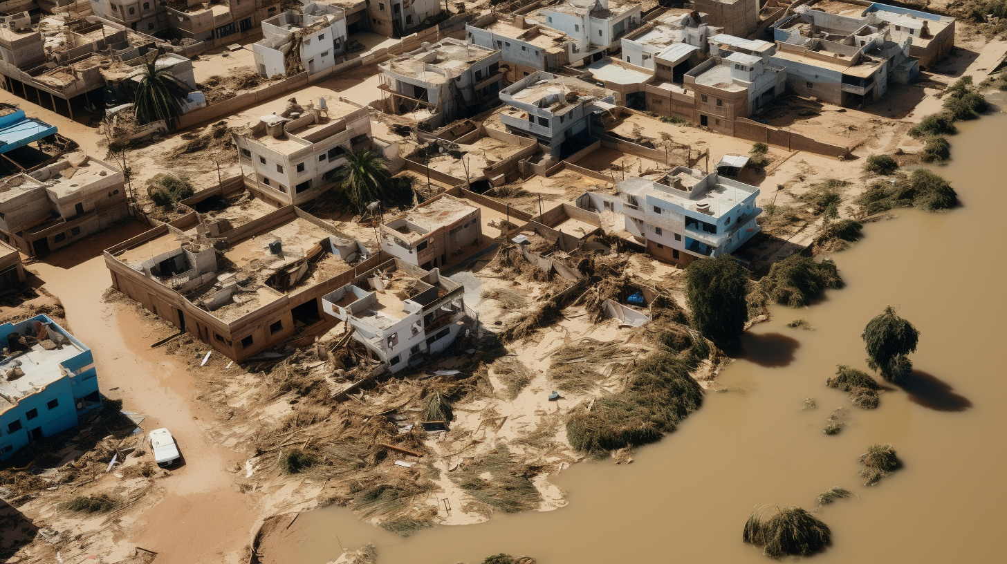 A rendering of the 2023 extreme flooding in the eastern city of Derna, Libya that has left at least 5,000 people dead and thousands more missing - Monetary Brief