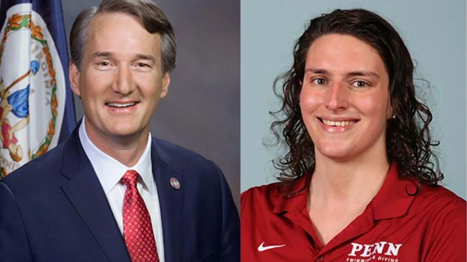 Virginia Gov. Glenn Youngkin, left, and University of Pennsylvania male swimmer Will "Lia" Thomas Virginia Gov. Glenn Youngkin, left, and University of Pennsylvania male swimmer Will "Lia" Thomas