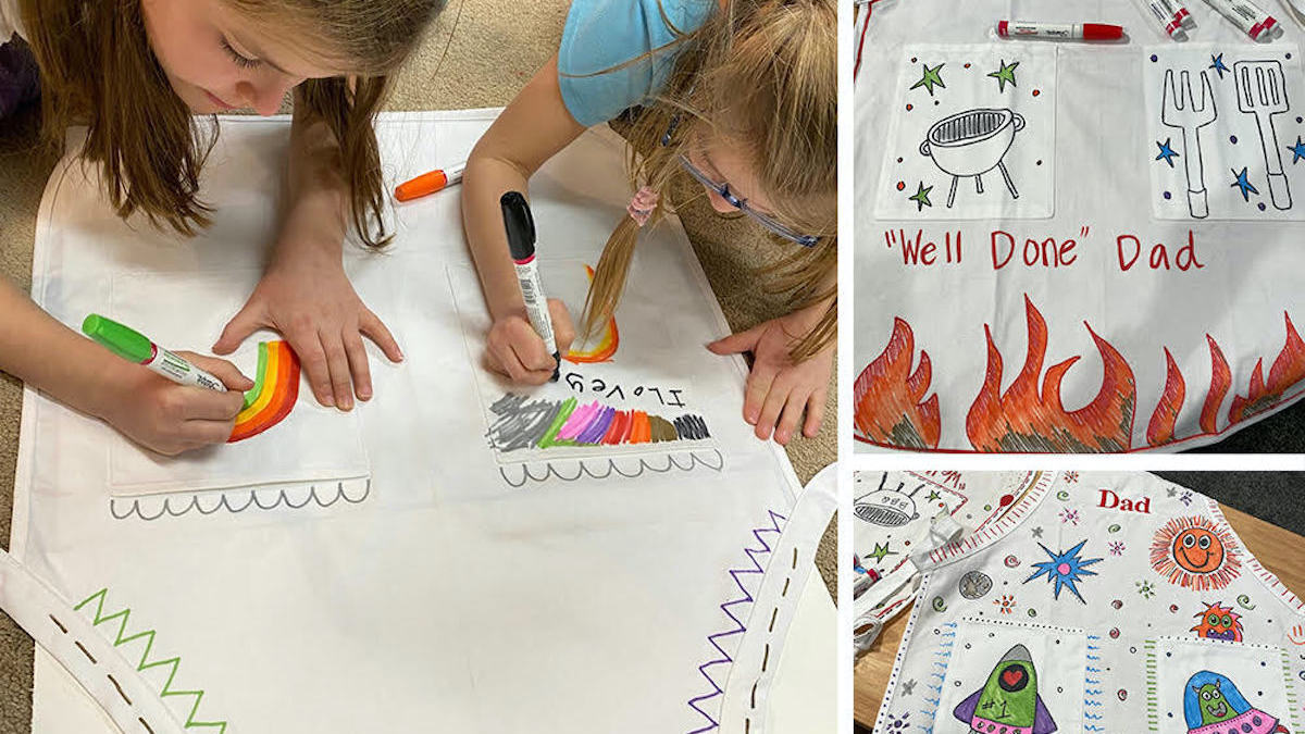 The perfect Father’s Day gift at Ace Hardware: White grilling aprons embroidered with ‘Dad’ in red