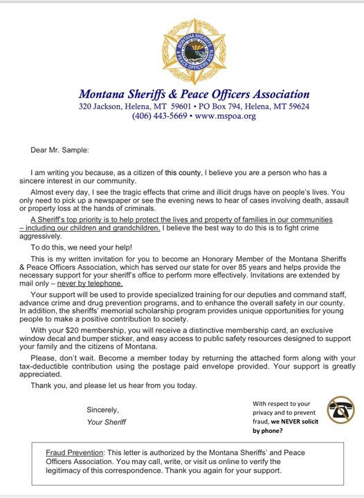 Fundraiser for the Montana Sheriff’s and Peace Officers Association