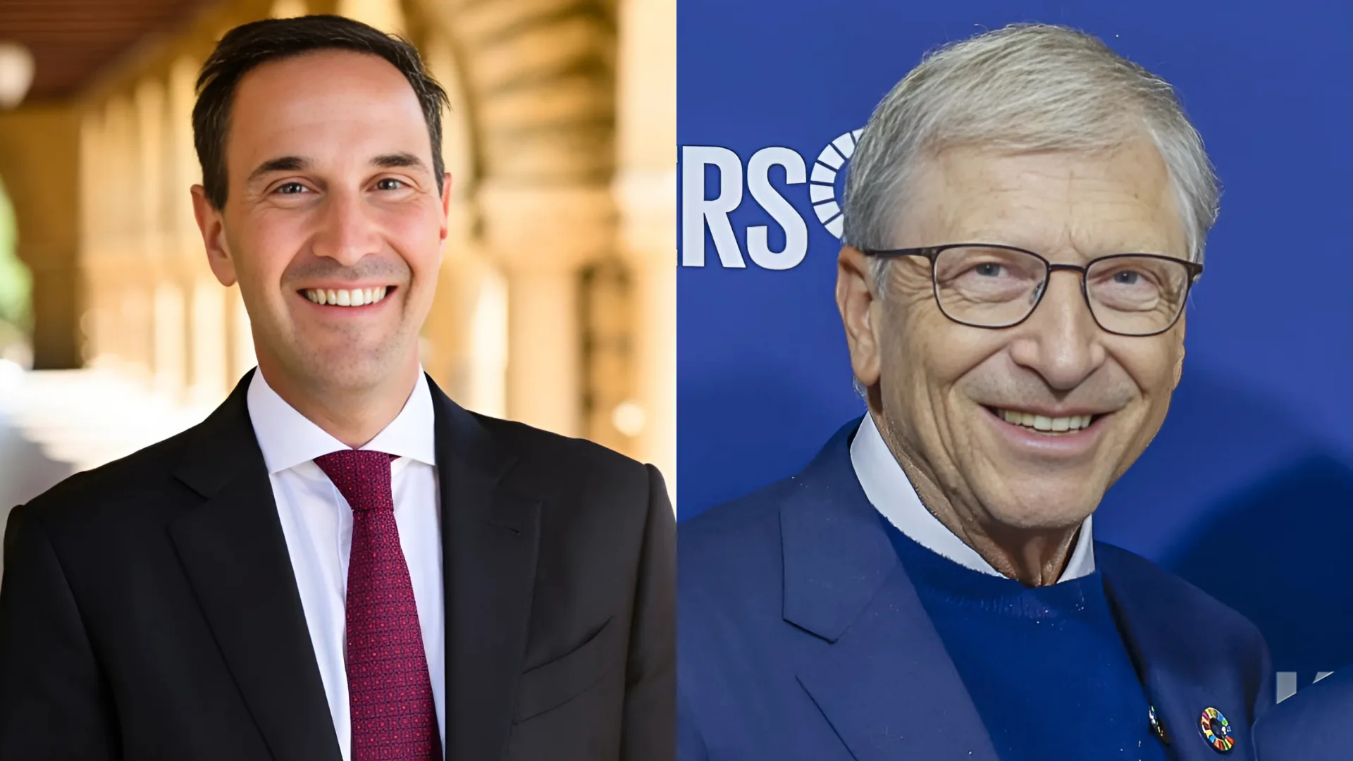 Jonathan Levin, 13th president of Stanford University (Left) & Bill Gates (Right) - wikipedia