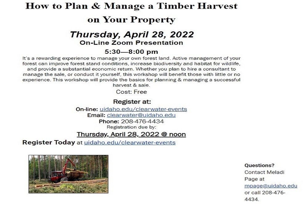 Clearwater County Chamber of Commerce: How to Plan & Manage a Timber Harvest on Your Property – UofI Event