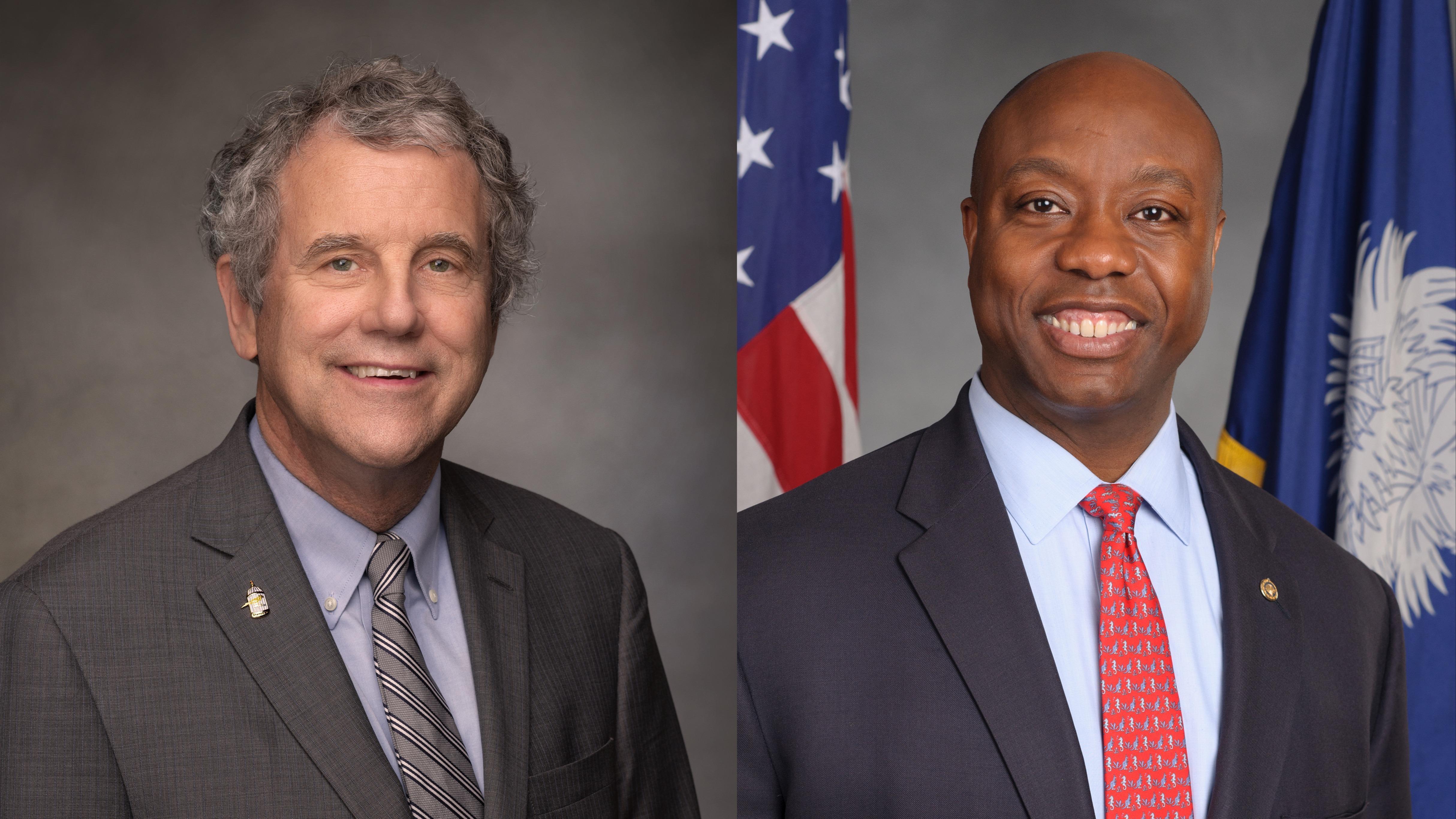 Chairman Sherrod Brown (left) and Ranking Member Tim Scott of the U.S. Senate Committee on Banking, Housing, and Urban Affairs. - https://www.banking.senate.gov/about