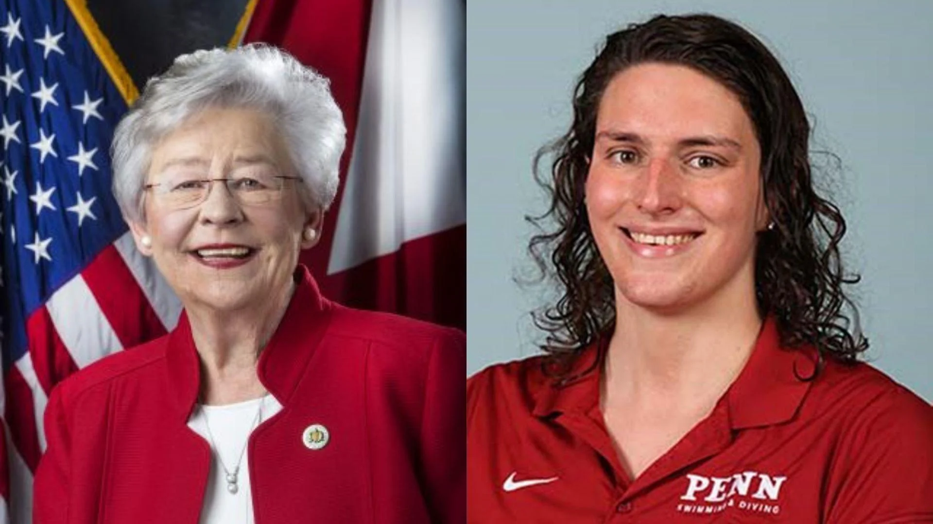 Alabama Gov. Kay Ivey, left, and University of Pennsylvania male swimmer Will "Lia" Thomas - State of Alabama / Penn Athletics Alabama Gov. Kay Ivey, left, and University of Pennsylvania male swimmer Will "Lia" Thomas - State of Alabama / Penn Athletics