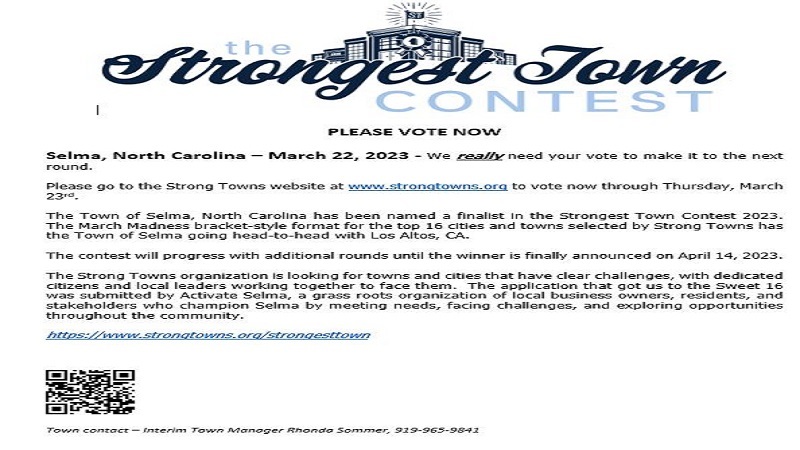TOWN OF SELMA: Vote For The Strongest Towns Contest TOWN OF SELMA: Vote For The Strongest Towns Contest