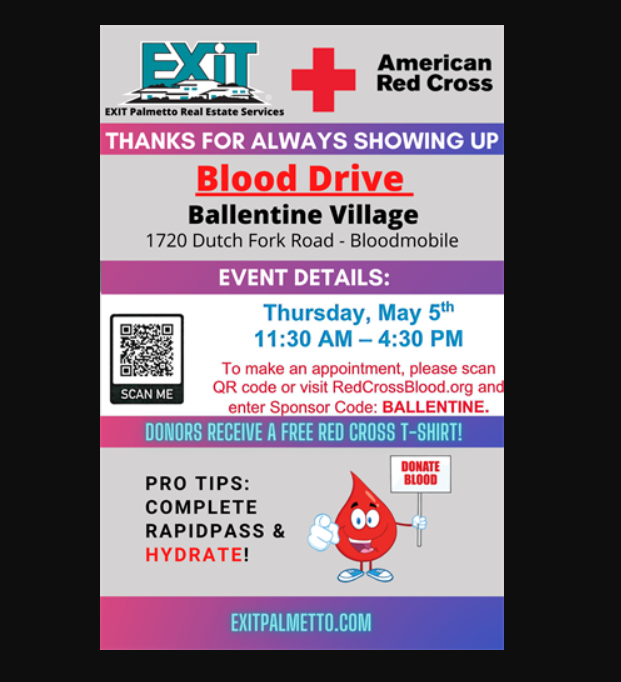 Blood Drive – American Red Cross – Sponsored by EXIT Palmetto Blood Drive – American Red Cross – Sponsored by EXIT Palmetto