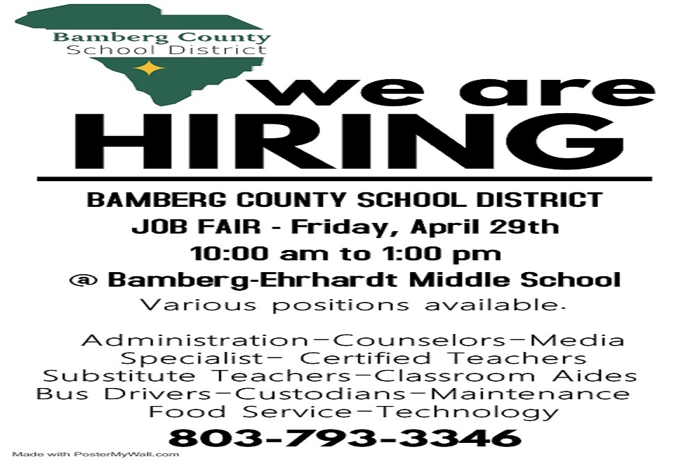 Bamberg County School District Job Fair April 29th