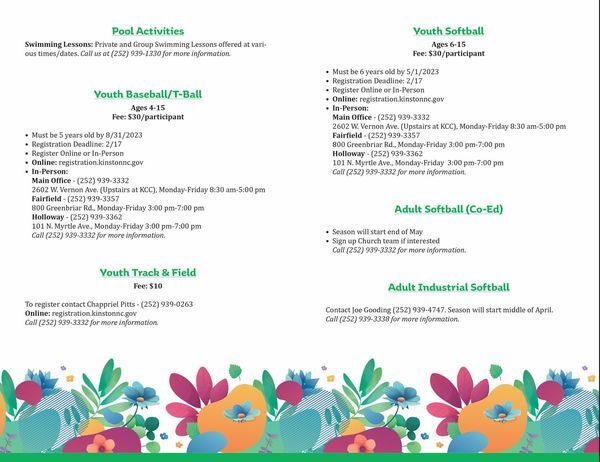 KINSTON/LENOIR COUNTY PARKS AND RECREATION DEPARTMENT: Spring Sports Registration is Open!!!