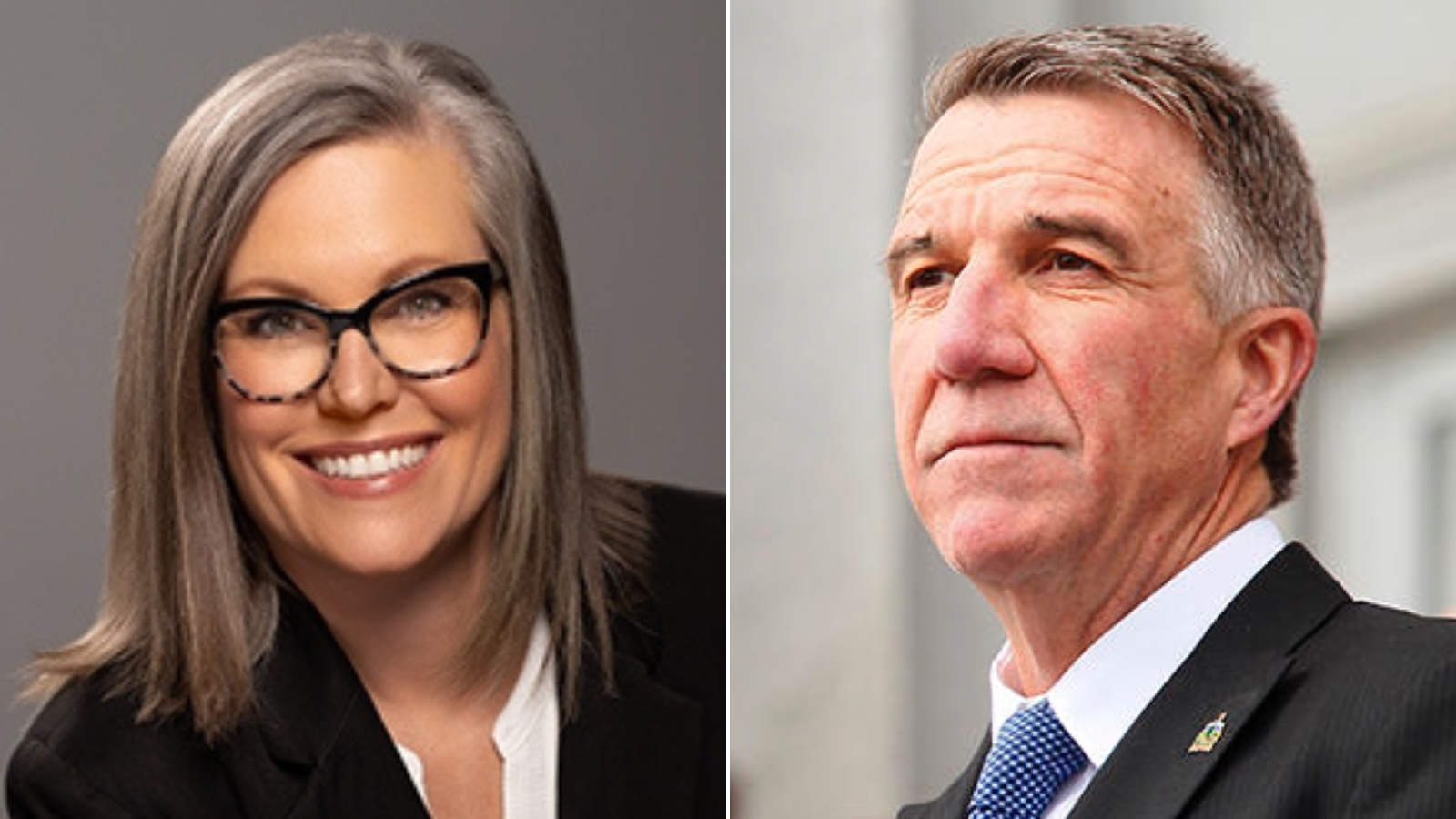 Ariz. Gov. Katie Hobbs (D) LEFT and Vt. Gov. Phil Scott (R)