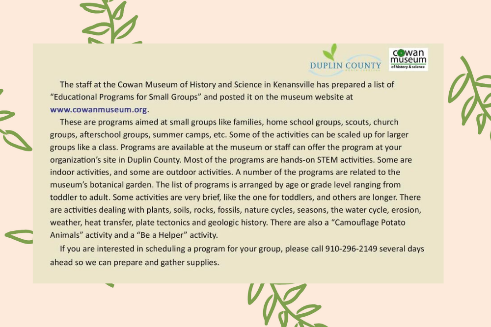 COUNTY OF DUPLIN: List of “Educational Programs for Small Groups”