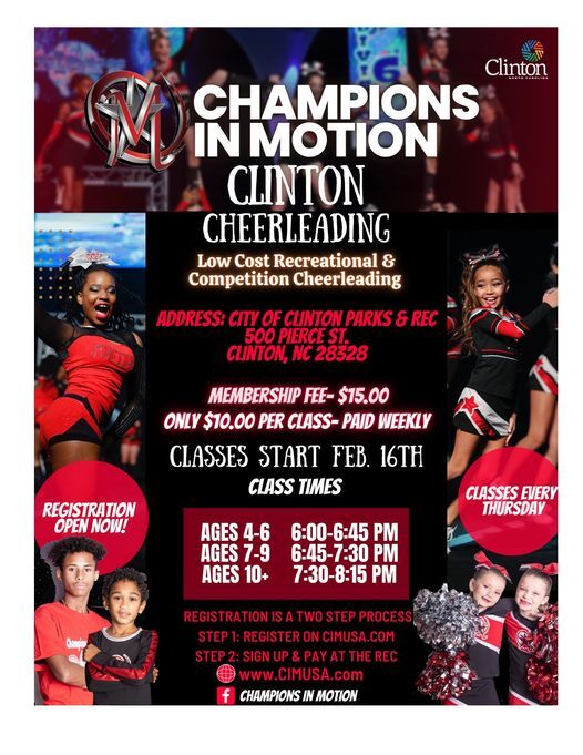 CITY OF CLINTON PARKS AND RECREATION DEPARTMENT: Offering Cheerleading for Ages 4-18 CITY OF CLINTON PARKS AND RECREATION DEPARTMENT: Offering Cheerleading for Ages 4-18
