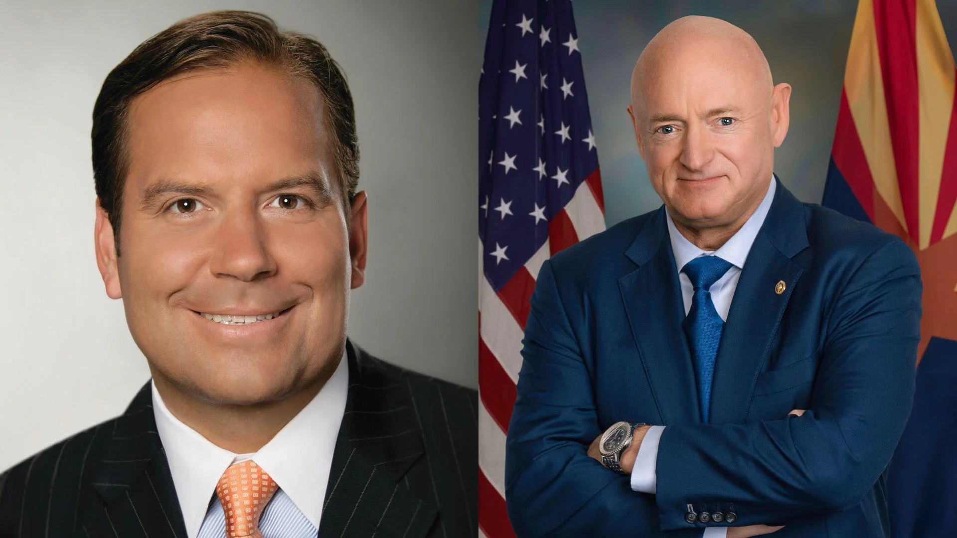 Steve Cortes (left) and U.S. Sen. Mark Kelly (right)