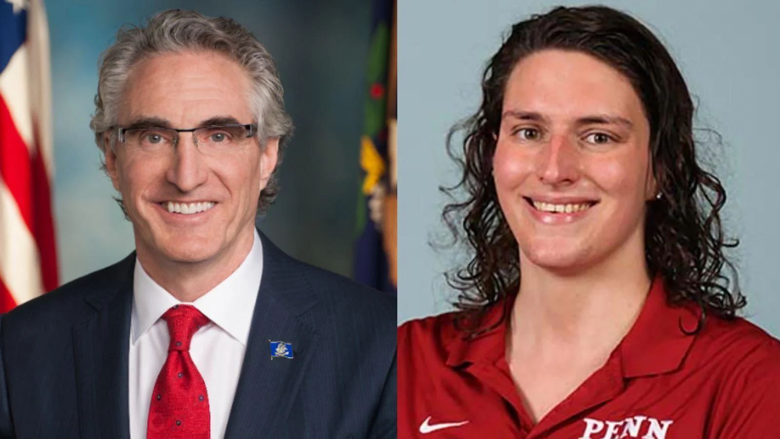 North Dakota Gov. Doug Burgum, left, and University of Pennsylvania male swimmer Will "Lia" Thomas - State of North Dakota / Penn Athletics