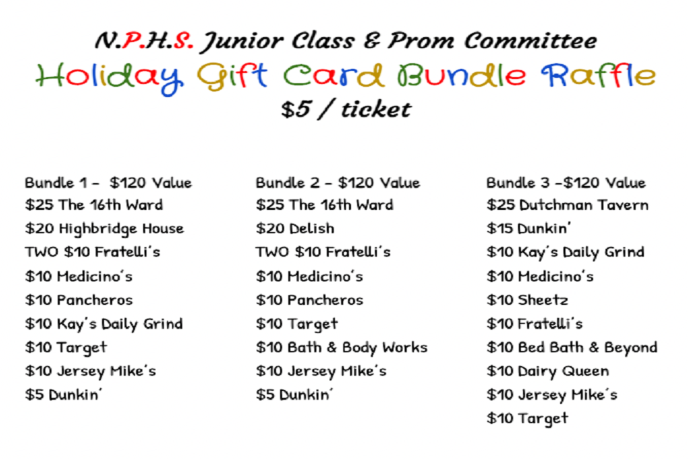 NPHS Junior Class and Prom Committee Holiday Gift Card Bundle Raffle