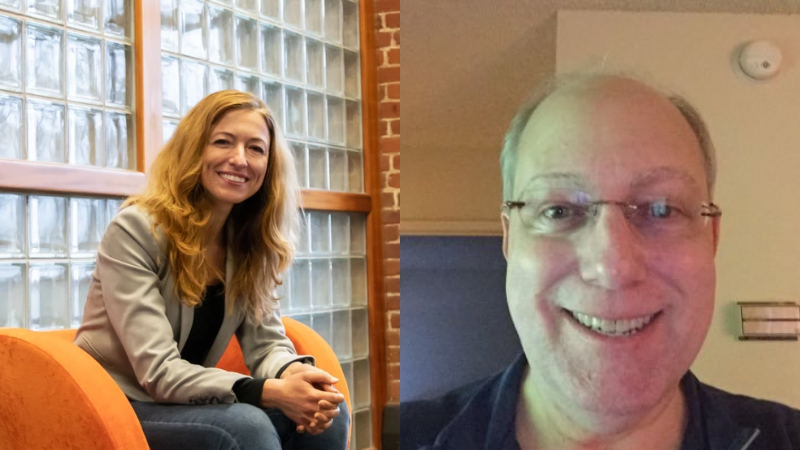 Insurify CEO Snejina Zacharia (left) and Henderson resident David Benjamin (right)